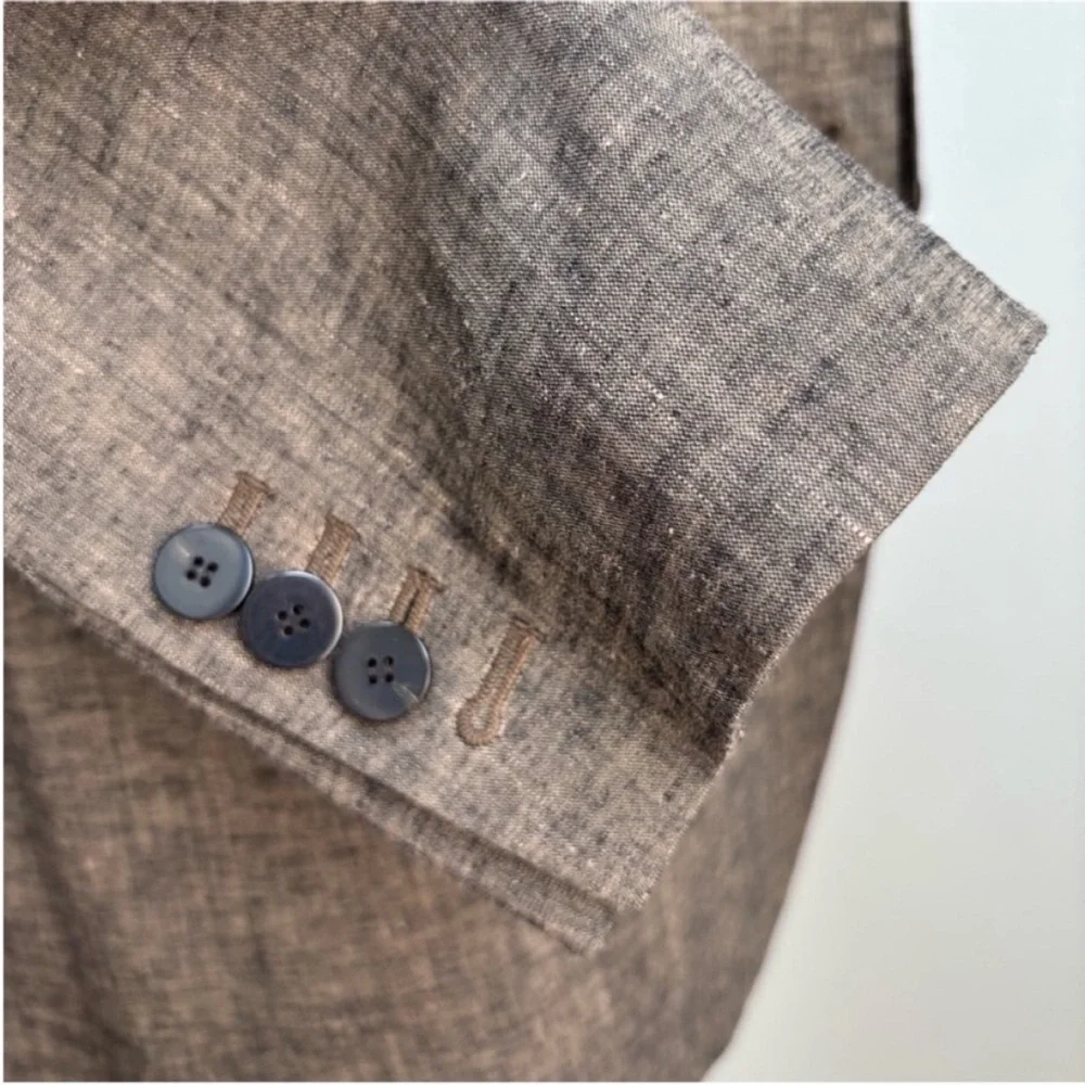 Theory Classic Tailored Blazer Designer Textured Suit Jacket Linen Brown Size 8 - Picture 7 of 12